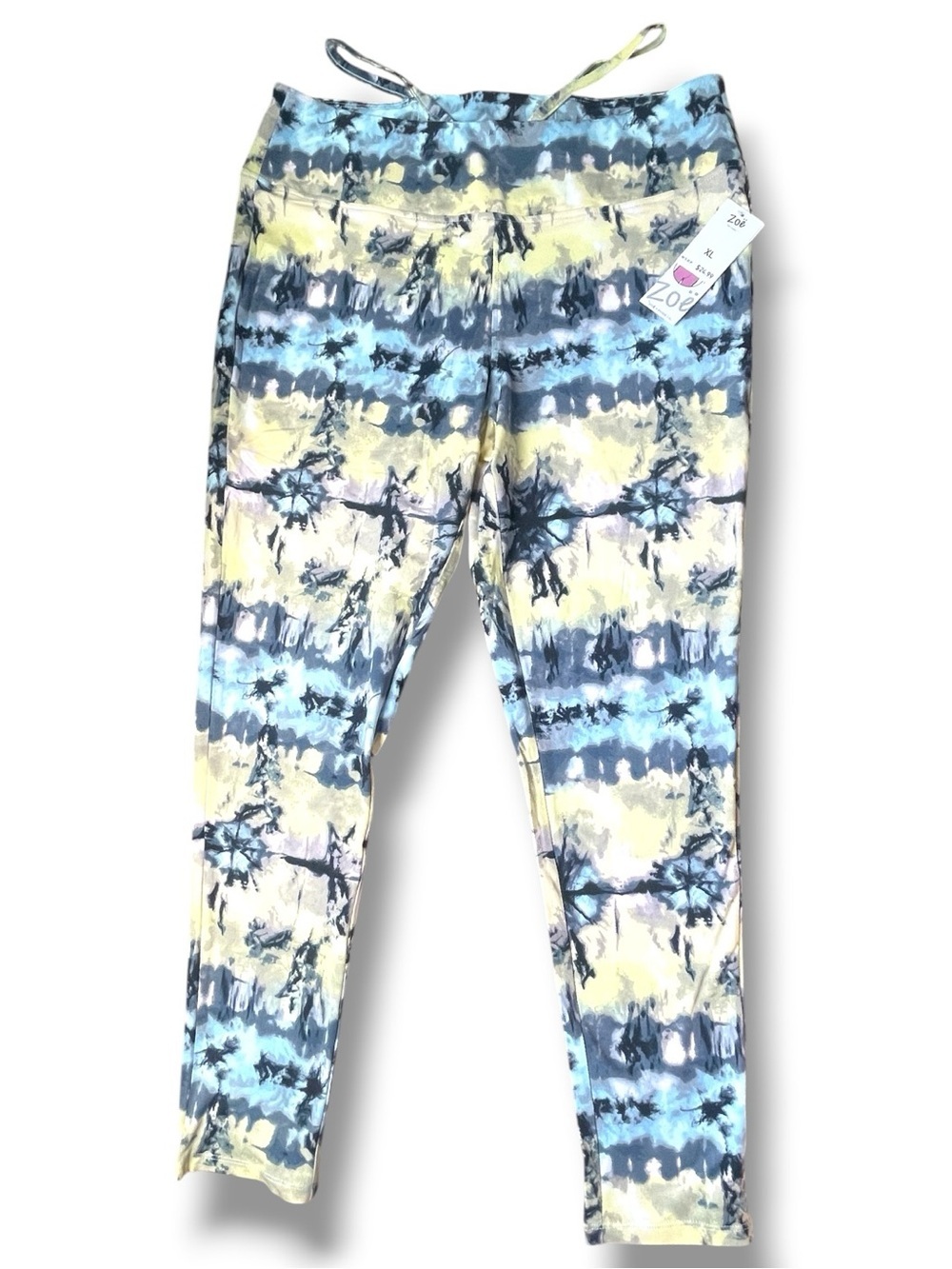 Abstract Tie Dye Leggings Blue Yellow Stretch Yoga Pants Zoe by Zoe & Phoebe Y2K